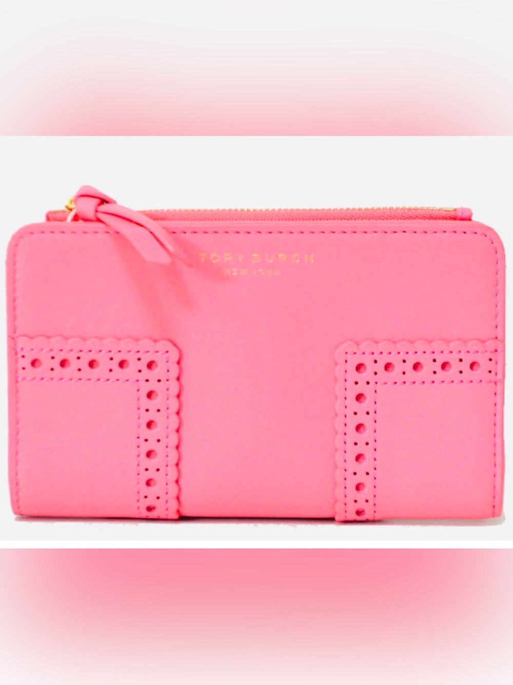 Tory Burch Block-T Brogue Medium Bifold Wallet Pink Leather, $198 MSRP